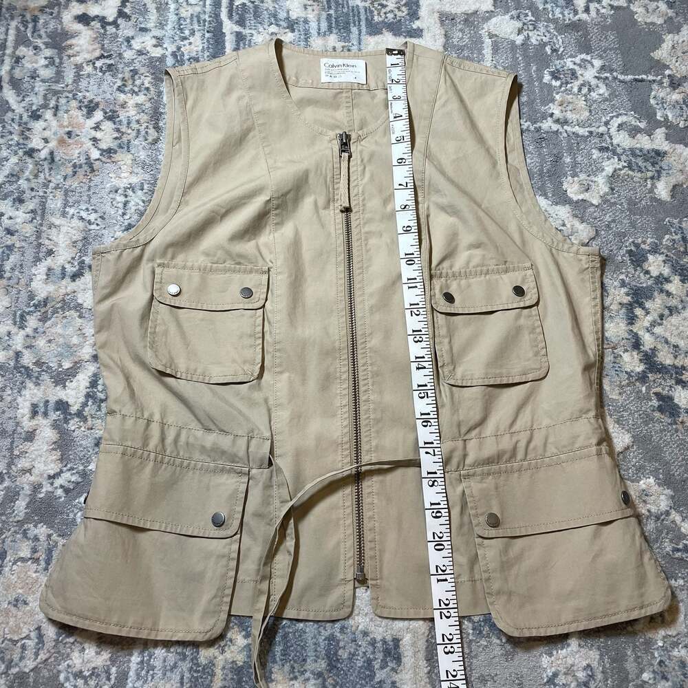 Calvin Klein Vintage Khaki Cotton Utility Safari Vest with Pockets Size 4 - Picture 3 of 5